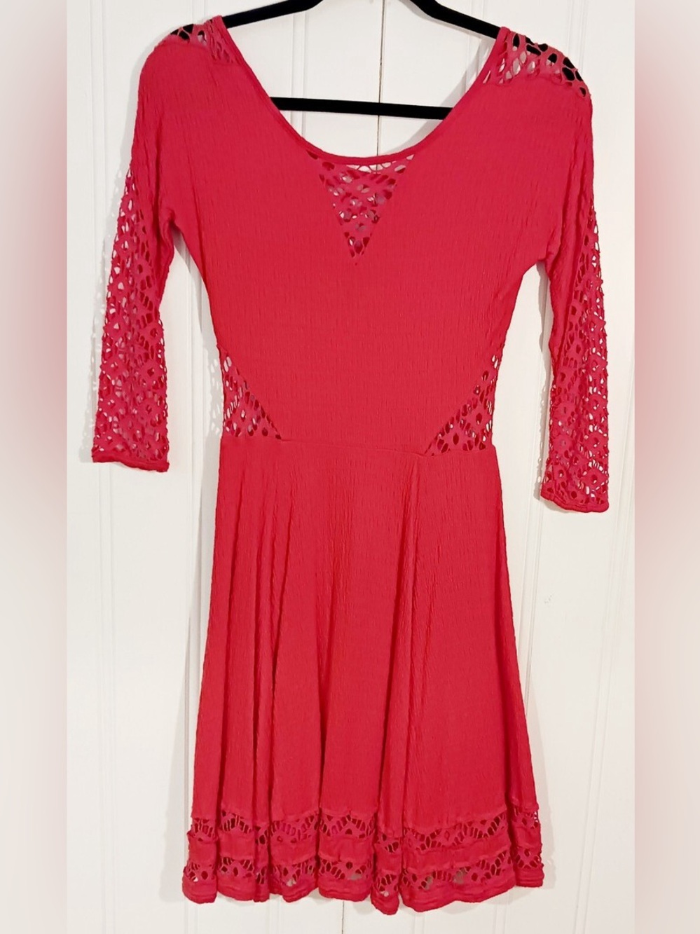 ♥️ FREE PEOPLE Long Sleeved Lace Mini Dress. Size MEDIUM. Good Condition! - Picture 7 of 8